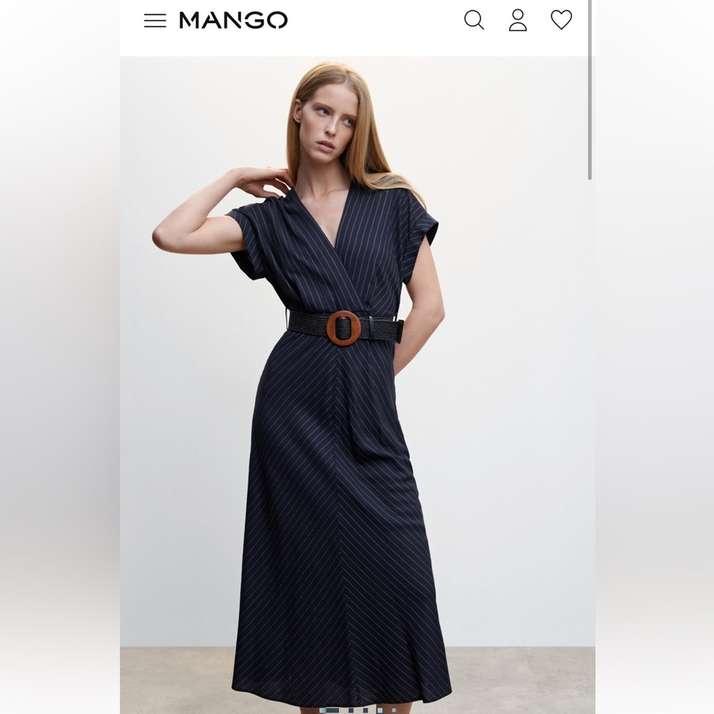 Mango Navy Striped Midi Dress size 8